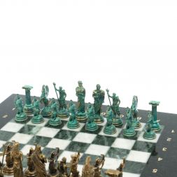 Шахматы &amp;quot;Лучники&amp;quot; фигуры бронза / патина 28х28 см из змеевика и мрамор