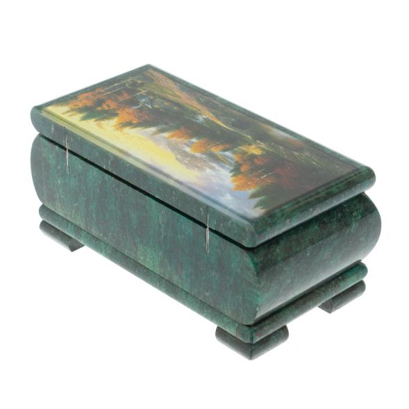 Шкатулка &amp;quot;Домик в осеннем лесу&amp;quot; из змеевика 16х8х7,5 см 128286