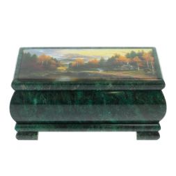 Шкатулка &amp;quot;Домик в осеннем лесу&amp;quot; из змеевика 16х8х7,5 см