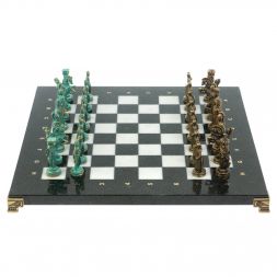 Шахматы "Александр Макендонский" фигуры бронза / патина  доска 36х36 см мрамор