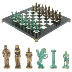Шахматы "Александр Макендонский" фигуры бронза / патина  доска 36х36 см мрамор