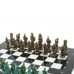 Шахматы "Александр Макендонский" фигуры бронза / патина  доска 36х36 см мрамор