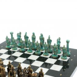 Шахматы "Александр Макендонский" фигуры бронза / патина  доска 36х36 см мрамор