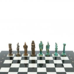 Шахматы "Александр Макендонский" фигуры бронза / патина  доска 36х36 см мрамор
