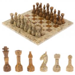 Шахматы из камня "Дебют" оникс, ракушечник доска 25х25 см