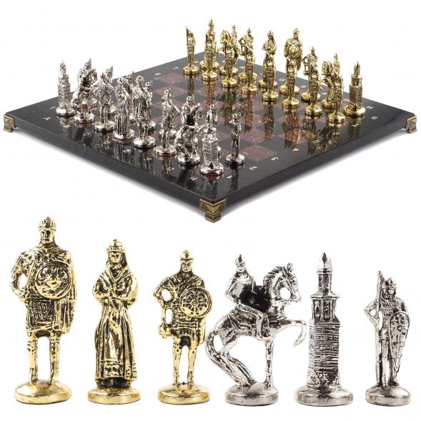 Настольные шахматы &amp;quot;Русь&amp;quot; доска 40х40 см камень лемезит фигуры металлические 120684