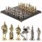 Настольные шахматы "Русь" доска 40х40 см камень лемезит фигуры металлические