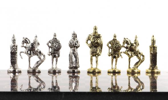 Настольные шахматы &amp;quot;Русь&amp;quot; доска 40х40 см камень лемезит фигуры металлические 120684