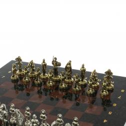 Шахматы "Дон Кихот" доска 28х28 см из камня лемезит змеевик