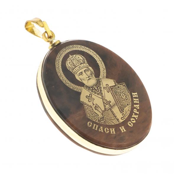 Брелок-кулон оберег «Святой Николай Чудотворец» из обсидиана