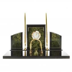 Письменный набор &amp;quot;Канцелярский&amp;quot; с часами камень змеевик