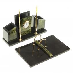 Письменный набор &amp;quot;Канцелярский&amp;quot; с часами камень змеевик
