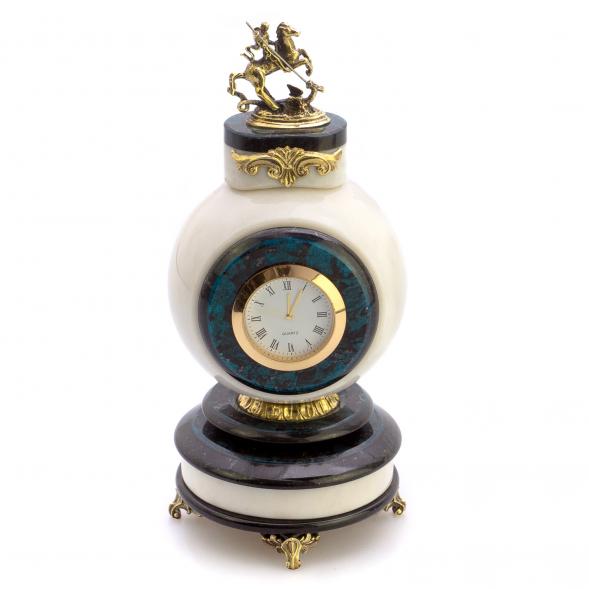 Часы &amp;quot;Георгий Победоносец&amp;quot; из мрамора и лабрадорита 124835