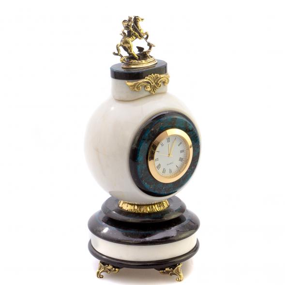 Часы &amp;quot;Георгий Победоносец&amp;quot; из мрамора и лабрадорита 124835