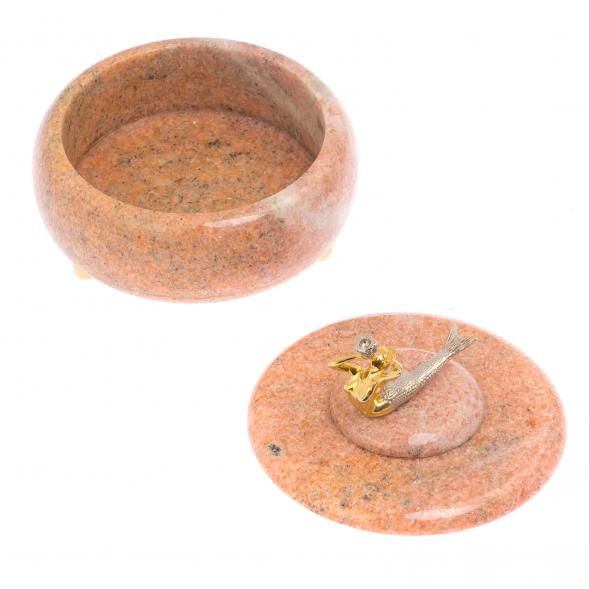 Шкатулка с декором из бронзы &amp;quot;Русалка&amp;quot; камень розовый мрамор 125512