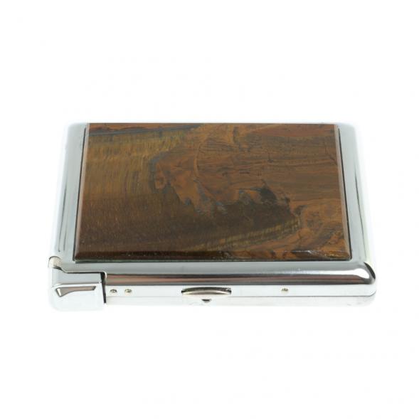 Портсигар на 20 сигарет с зажигалкой камень тигровый глаз 128519