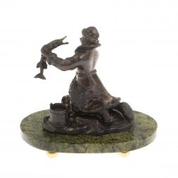 Бронзовая статуэтка "Емеля" на подставке из змеевика