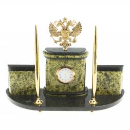 Письменный прибор &amp;quot;Герб РФ&amp;quot; из бронзы и змеевика