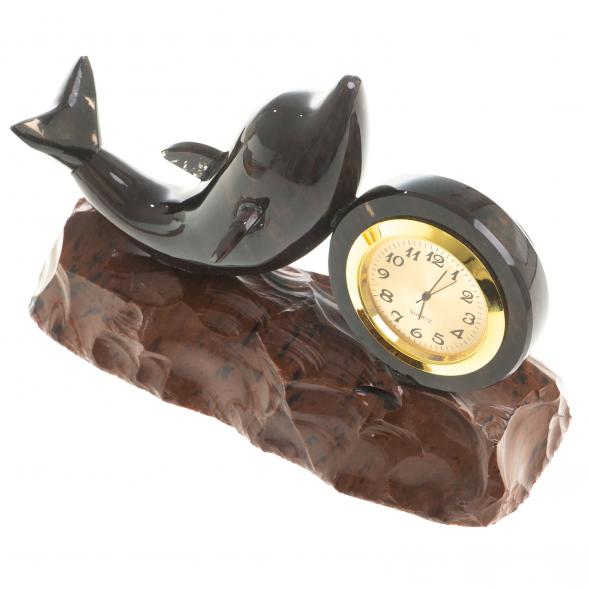 Часы декоративные &amp;quot;Дельфин&amp;quot; из коричневого обсидиана 122923
