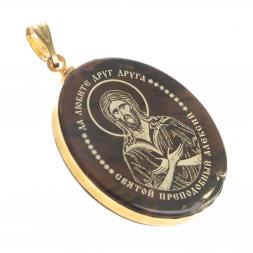 Брелок-кулон оберег "Св. Алексий " камень обсидиан