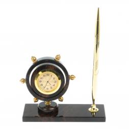 Часы настольные &amp;quot;Штурвал&amp;quot; камень обсидиан