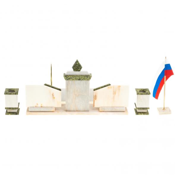 Письменный прибор с гербом и флагом России камень мрамор, змеевик 123784