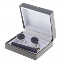 Набор запонки овальные и зажим для галстука камень содалит