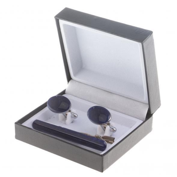 Набор запонки овальные и зажим для галстука камень содалит 124465