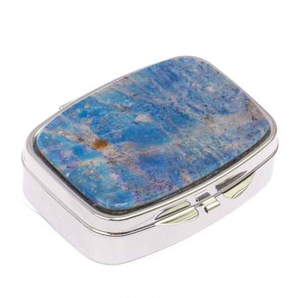 Таблетница на 2 отделения камень иркутский лазурит цвет серебро 125587