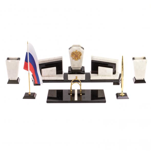 Настольный прибор с гербом РФ &amp;quot;Бюрократ&amp;quot; из мрамора 126648