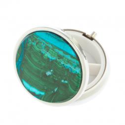 Таблетница на 3 отсека камень малахит с хризоколлой цвет серебро