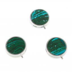 Таблетница на 3 отсека камень малахит с хризоколлой цвет серебро