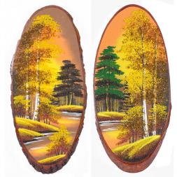 Панно на срезе дерева "Осень янтарная" вертикальное 75-80 см каменная крошка