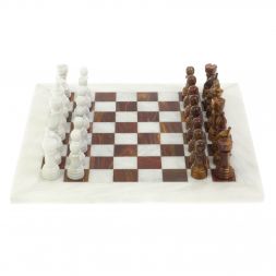 Каменные шахматы &amp;quot;Игрок&amp;quot; из белого мрамора и оникса 38х38 см