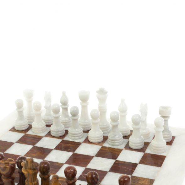 Каменные шахматы &amp;quot;Игрок&amp;quot; из белого мрамора и оникса 38х38 см 128888