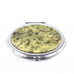 Зеркало карманное овальное из камня змеевик цвет серебро