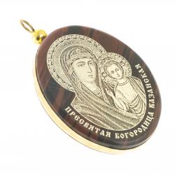 Брелок-кулон оберег "Казанская БМ" камень обсидиан