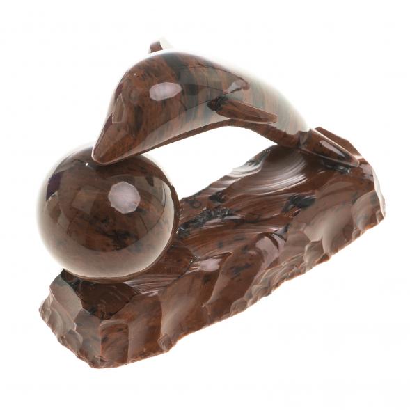 Сувенир фигурка &amp;quot;Дельфин с шаром&amp;quot; коричневый обсидиан 123247