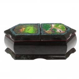 Шкатулка &amp;quot;Хозяйка медной горы / Утро в сосновом лесу&amp;quot; 20х10х7,5 см черный змеевик