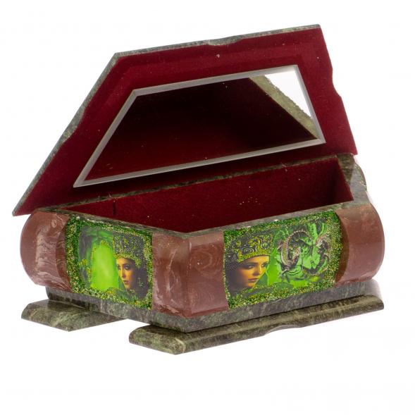 Шкатулка из камня &amp;quot;Хозяйка медной горы&amp;quot; с рисунком зима змеевик, лемезит 28х13х9 см 125124