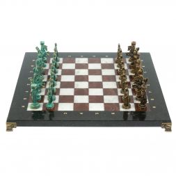 Шахматы "Александр Макендонский" фигуры бронза / патина доска 36х36 см лемезит мрамор