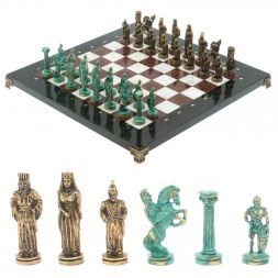 Шахматы "Александр Макендонский" фигуры бронза / патина доска 36х36 см лемезит мрамор