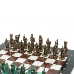 Шахматы "Александр Макендонский" фигуры бронза / патина доска 36х36 см лемезит мрамор