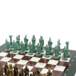 Шахматы "Александр Макендонский" фигуры бронза / патина доска 36х36 см лемезит мрамор