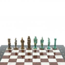 Шахматы "Александр Макендонский" фигуры бронза / патина доска 36х36 см лемезит мрамор
