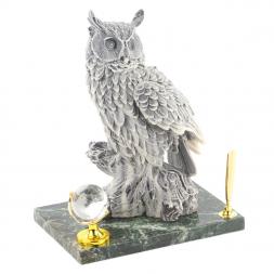 Подставка под ручку "Филин" из змеевика мрамолита