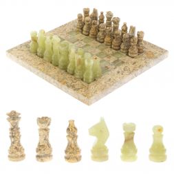 Каменные шахматы "Сувенирные" оникс, ракушечник доска 20х20 см