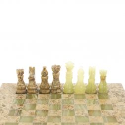 Каменные шахматы "Сувенирные" оникс, ракушечник доска 20х20 см