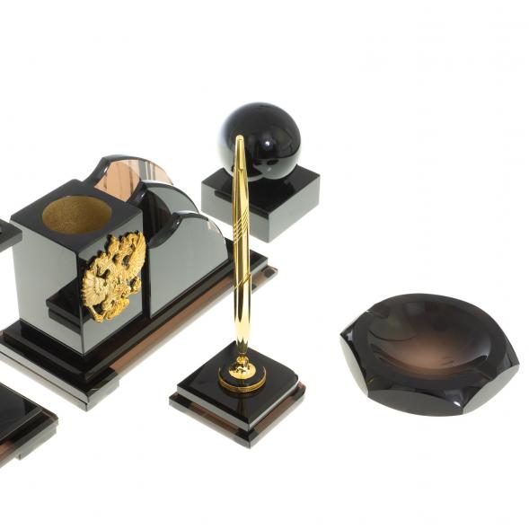 Письменный набор &amp;quot;Гербовый&amp;quot; из чёрного обсидиана 122342