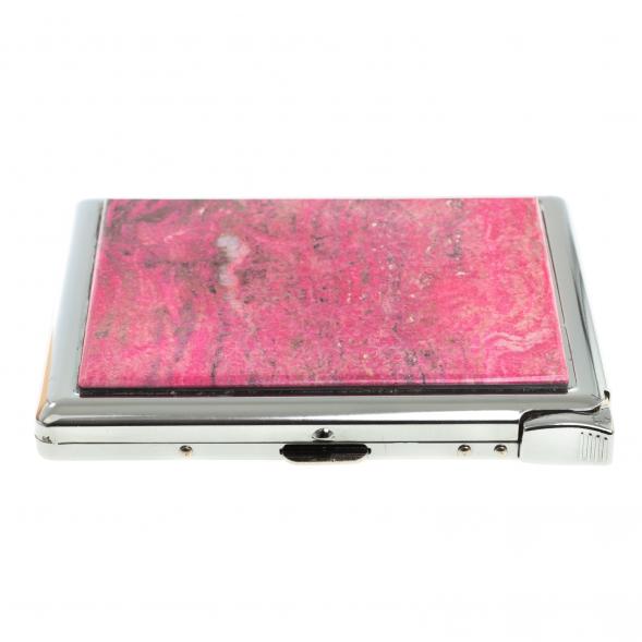 Портсигар на 10 сигарет с зажигалкой камень родонит 123431